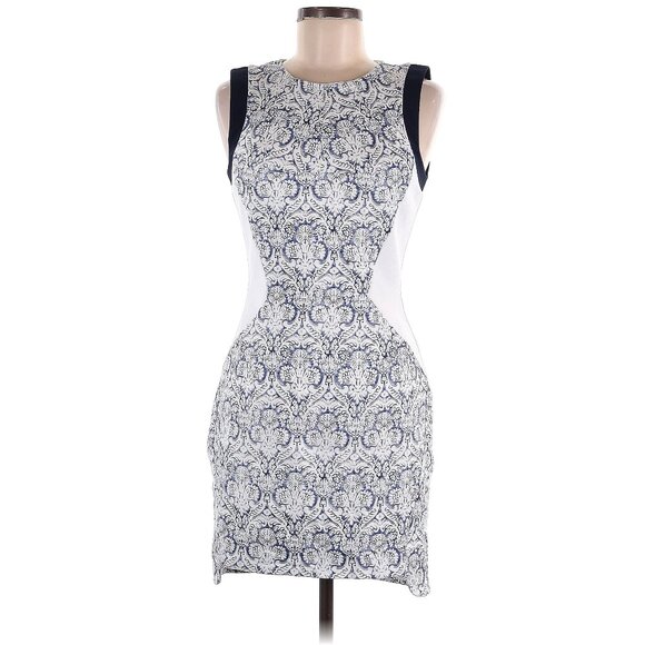 NWT G.i.N Nordstrom Womens Size 6 Blue Print Colorblock Sheath Mini Dress NEW - Picture 2 of 3